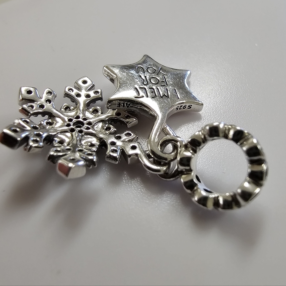 Pandora Opalescent Snowflake Double Dangle Charm - Picture 5 of 8